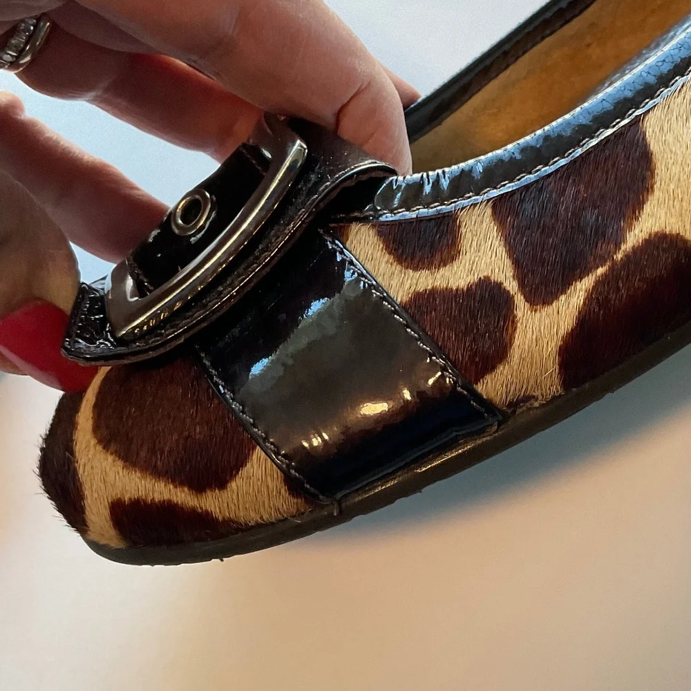 BERNARDO Ballet Buckle Calf Hair Animal Print Flats Size 9